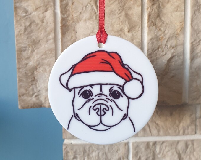 Dog with Christmas hat ceramic Christmas tree decoration
