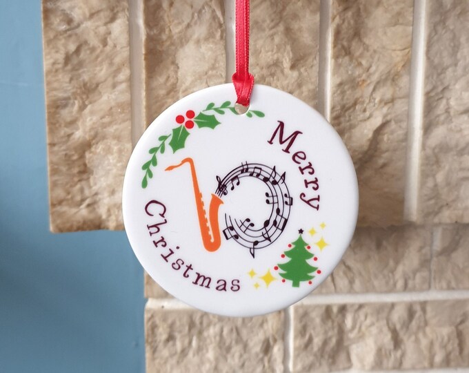 Saxophone Christmas tree decoration with lovely Musical Christmas design