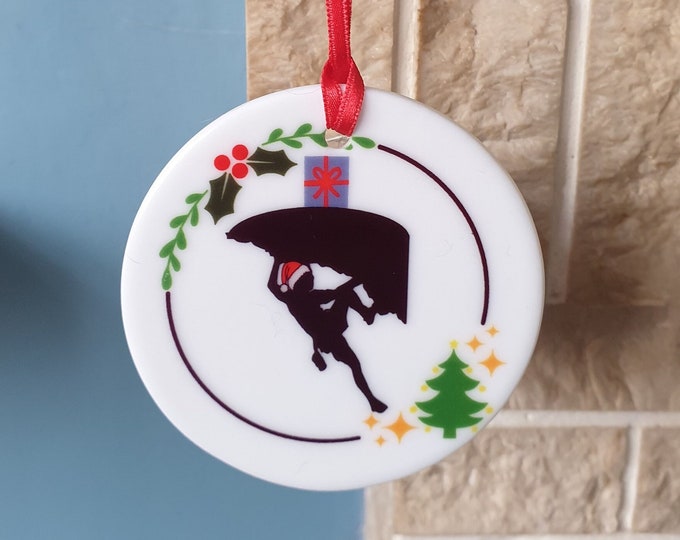 Rock Climbing bouldering Christmas tree decoration with lovely Rock climber Christmas design