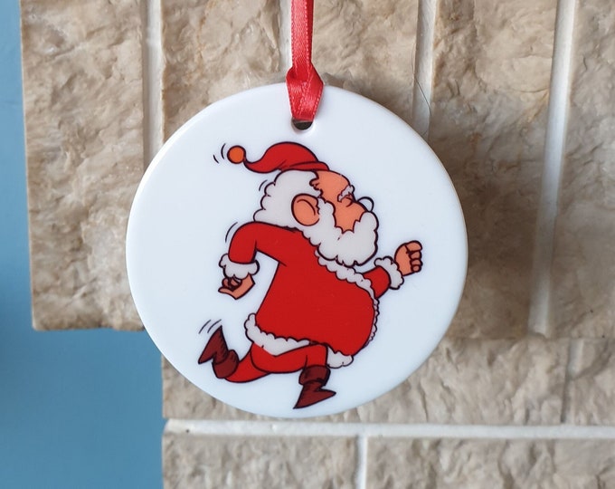 Running Santa ceramic Christmas tree decoration