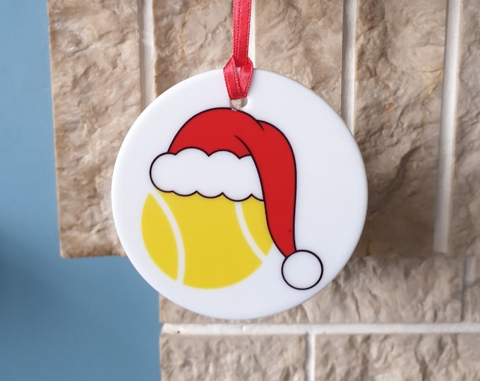 Tennis Ball with Christmas hat ceramic Christmas tree decoration