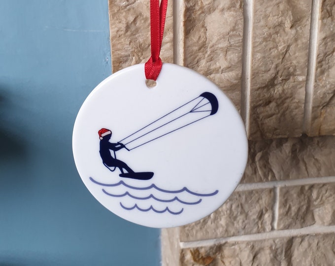Kiteboarding / Kitesurfer Christmas tree decoration with lovely Kiteboarder Christmas design