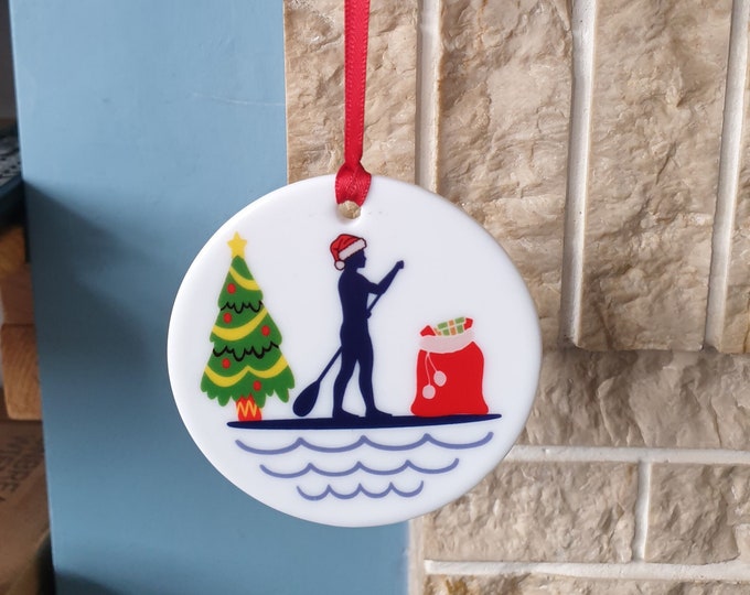Paddleboarding Christmas tree decoration with lovely Paddleboarder Christmas design