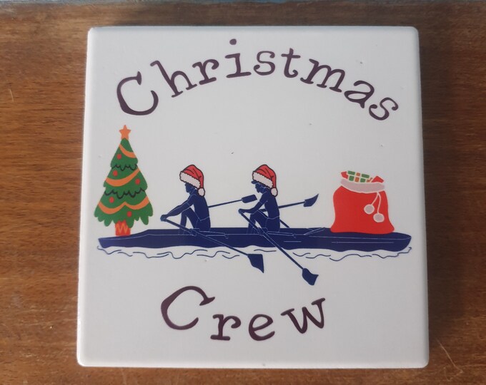 Rowing ceramic coaster with lovely rowers Christmas themed Christmas crew design