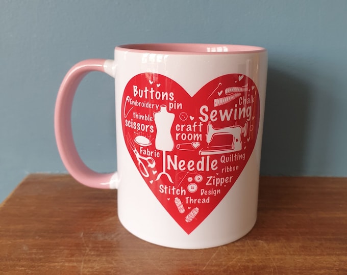 Sewing mug with lovely sewing themed design