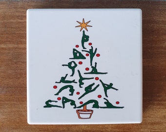 Gymnastics ceramic drinks coaster with a lovely Christmas Gymnast themed design