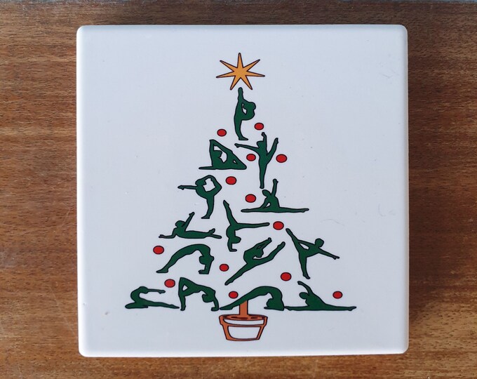 Gymnastics ceramic drinks coaster with a lovely Christmas Gymnast themed design