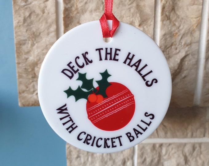 Cricket ceramic Christmas tree decoration - Deck the halls with Cricket balls