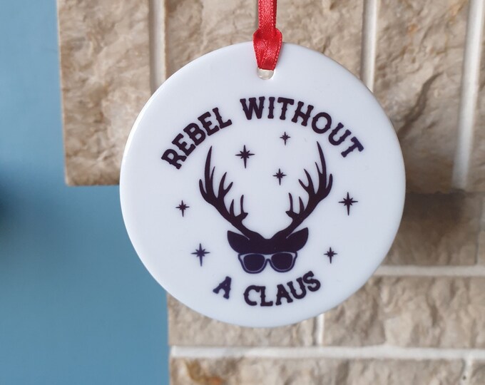 Funny Reindeer ceramic Christmas tree decoration - Rebel without a claus