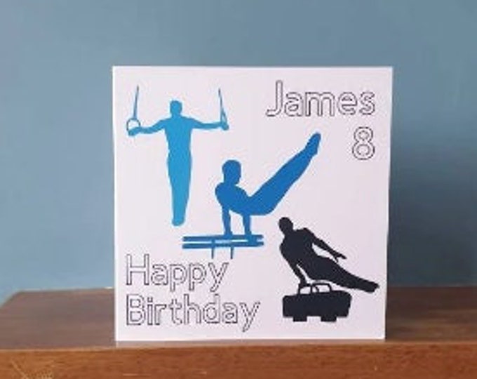 A lovely personalised handmade gymnastics, gym, dance birthday card / greetings card with name and number. Ideal for all gymnastics lovers!