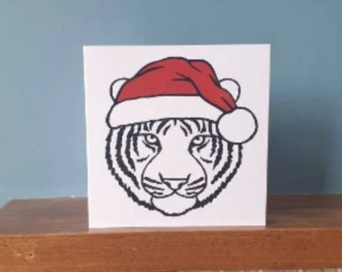 Tiger with Santa's hat Christmas card / greetings card