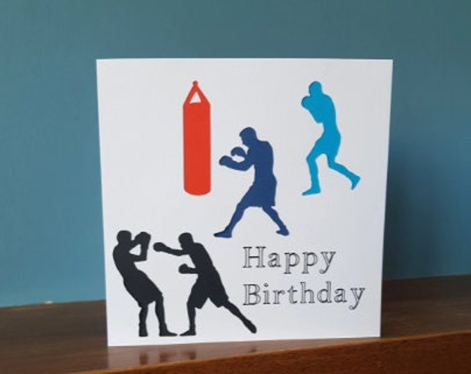 A handmade cut out design Boxing, Boxer Birthday greetings card. Ideal for all sports lovers!