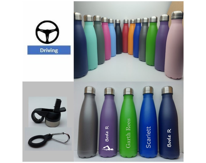 Driver Stainless Steel 500ml Water bottle personalised with a name and a Driving themed design