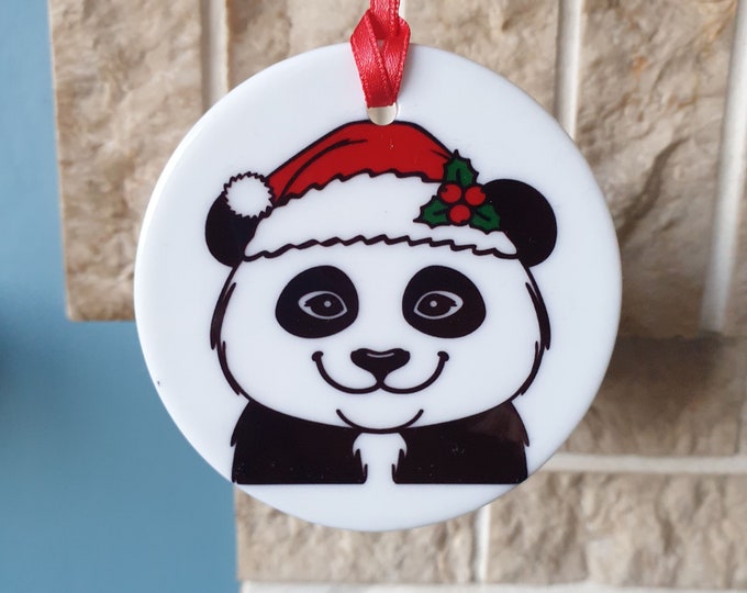 Panda with Christmas hat ceramic Christmas tree decoration