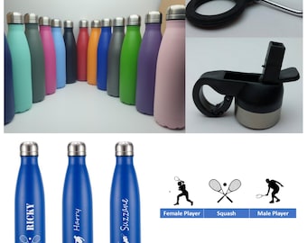 Squash Stainless Steel 500ml Water bottle personalised with a name and a Squash themed design