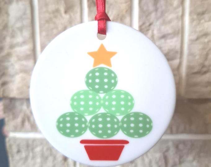 Pickleball ceramic Christmas tree decoration