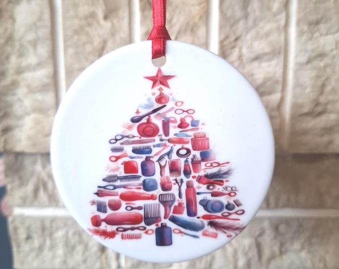 Hairdressing themed ceramic Christmas tree decoration