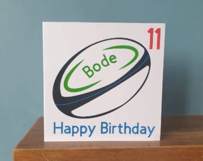 Personalised Rugby birthday card / greetings card with name and number. Ideal for sports fans