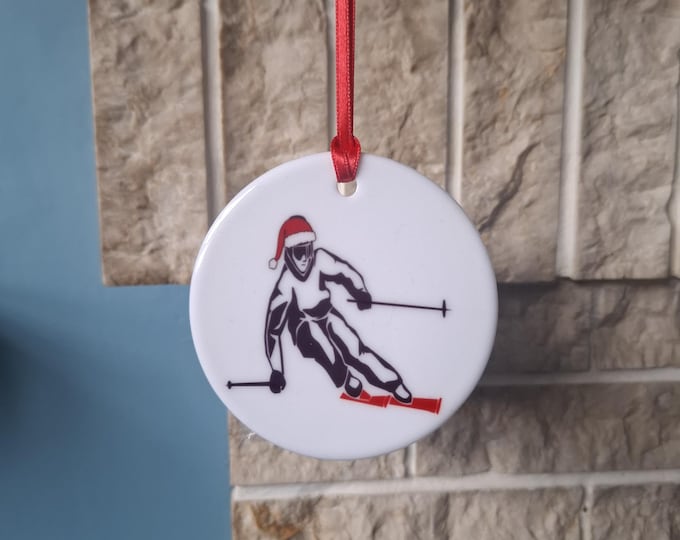 Skiing Christmas tree decoration with lovely skiing Christmas design