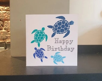 A handmade cut out design Turtle Birthday / greetings card. Ideal for all animal lovers!
