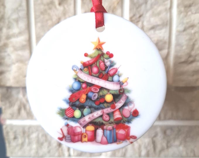 Sewing themed Christmas tree decoration