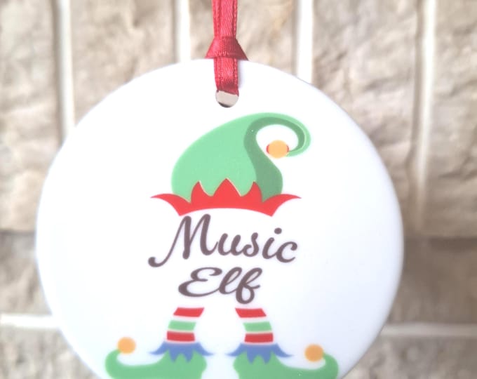 Music Elf Christmas tree decoration with lovely Musical themed Christmas design