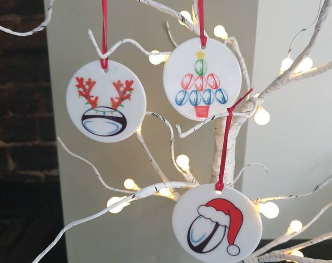 Rugby ball, rugby ball with antlers or rugby ball tree ceramic Christmas tree decoration