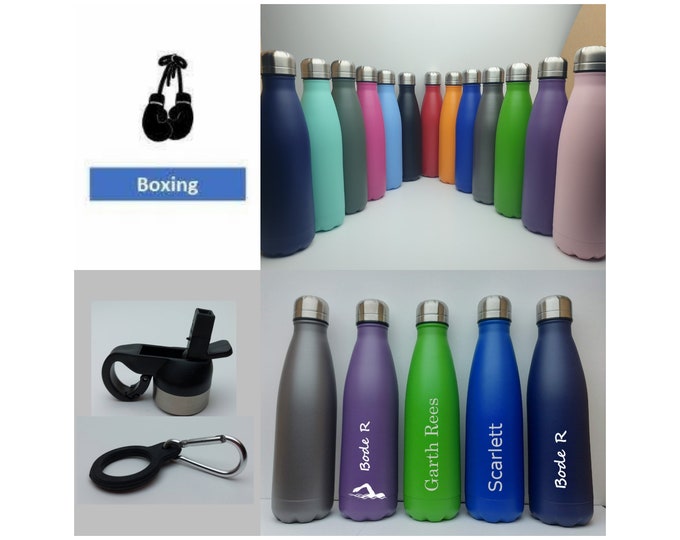 Boxer Stainless Steel 500ml Water bottle personalised with a name and a boxing themed design