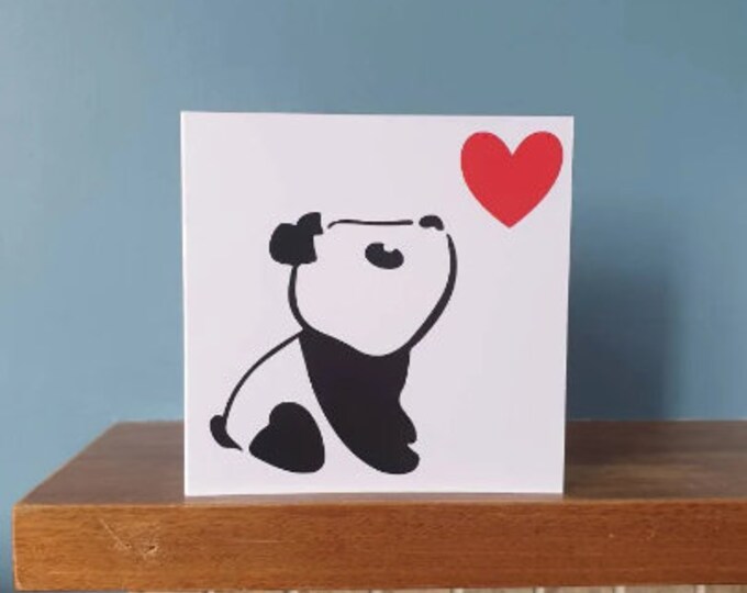 Greetings card / birthday card with lovely Panda and heart design.