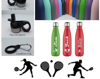 Padel  Stainless Steel 500ml Water bottle personalised with a name and a Padel themed design