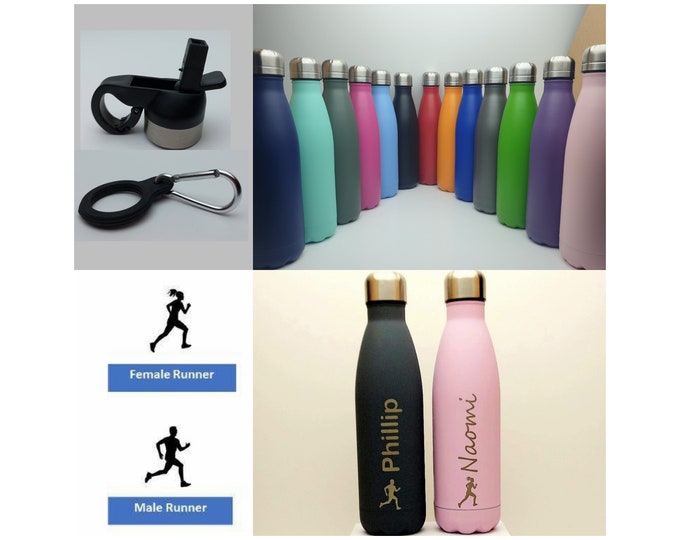 Runner Stainless Steel 500ml Water bottle personalised with a name and a Running themed design