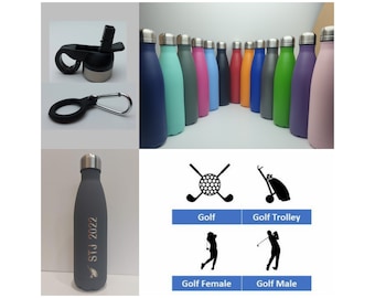 Golf Stainless Steel 500ml Water bottle personalised with a name and a Golfing themed design