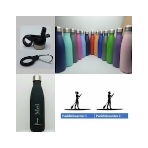 Paddleboarder Stainless Steel 500ml Water bottle personalised with a name and a paddleboarding themed design
