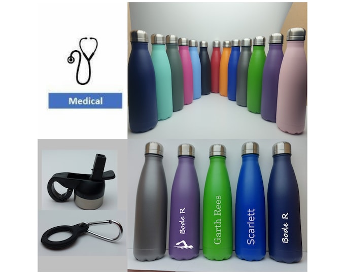 Doctor, Nurse, NHS Stainless Steel 500ml Water bottle personalised with a name and a medical themed design