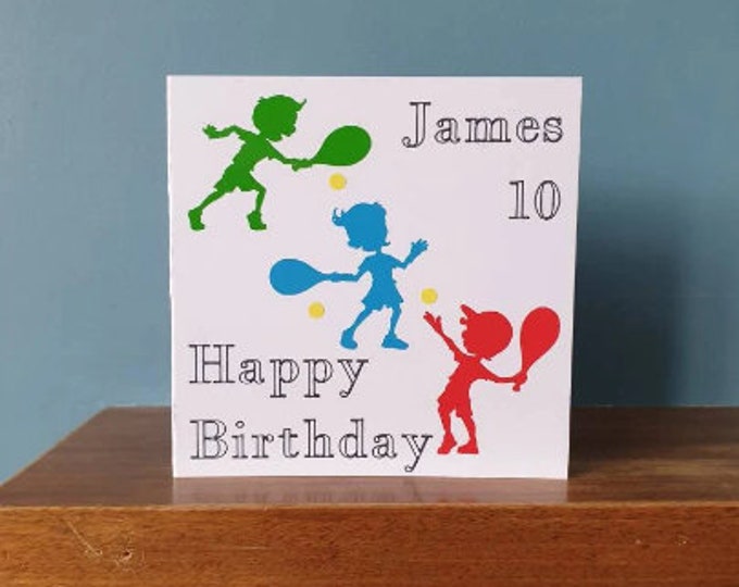 Personalised Tennis birthday card / greetings card with name and number. Ideal for  sports fans.