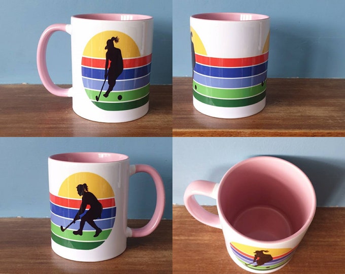 Hockey mug with lovely Hockey and sunset design