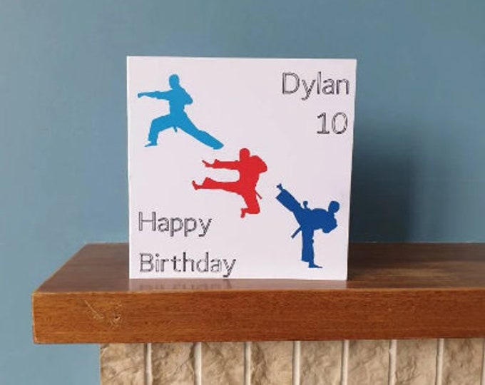 A handmade cut out design Karate, Martial arts, MMA Birthday greetings card. Ideal for all sports lovers!