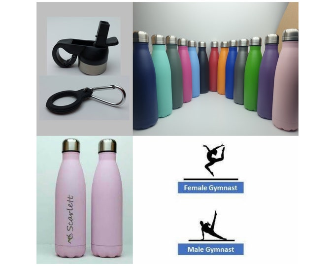 Gymnast Stainless Steel 500ml Water bottle personalised with a name and a Gymnastics themed design