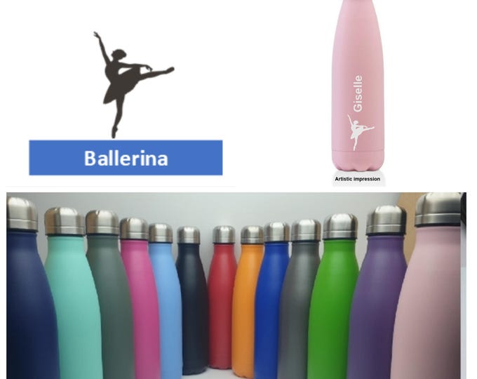 Ballet Dancing Stainless Steel 500ml Water bottle personalised with a name and a Ballerina Dancers themed design