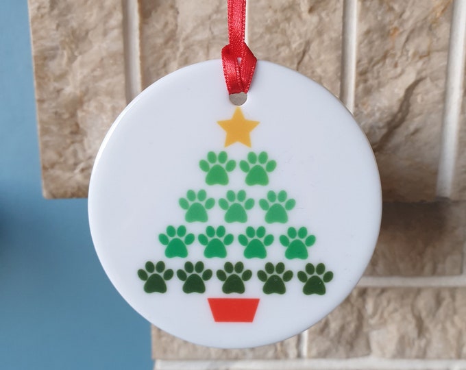 Cat paw prints ceramic Christmas tree decoration