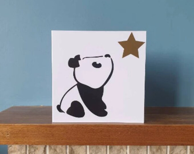 Greetings card / birthday card with lovely Panda and star design.