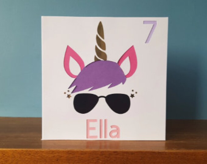 Personalised Unicorn birthday card / greetings card with name and number. Ideal for children,kids,girls,boys,baby,birthday