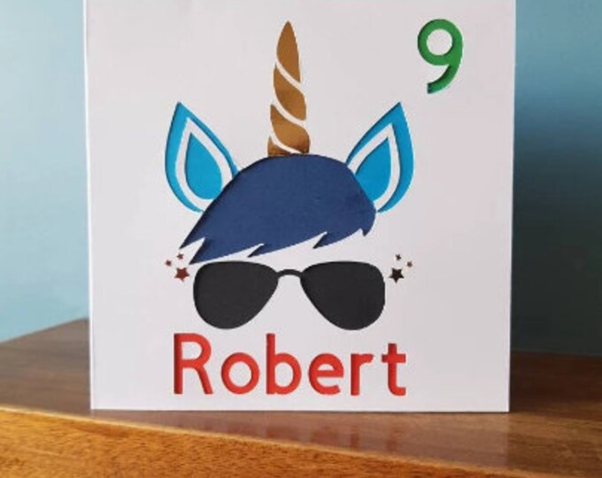 Personalised Unicorn birthday card / greetings card with name and number. Ideal for children,kids,girls,boys,baby,birthday
