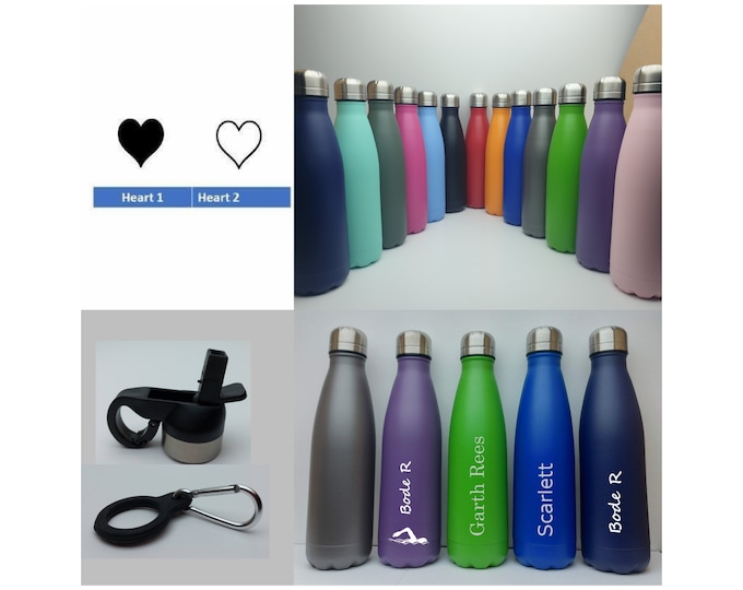Heart Stainless Steel 500ml Water bottle personalised with a name and a love themed design