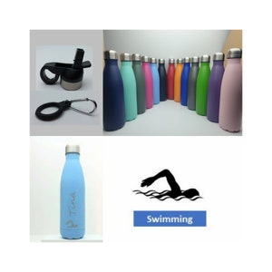 Swimmer Stainless Steel 500ml Water bottle personalised with a name and a Swimming themed design