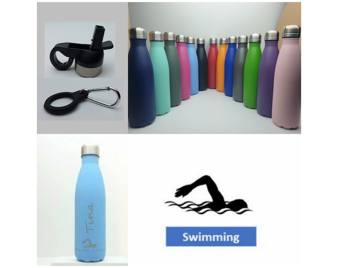 Swimmer Stainless Steel 500ml Water bottle personalised with a name and a Swimming themed design