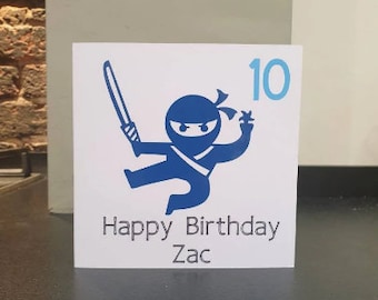 Personalised age greetings birthday card with ninja ,name and number. Ideal for children,