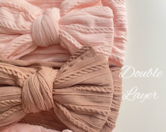 Baby Bow Headband Double Layer Bow | Bandeau Turban | Nœud supérieur de couleur neutre | Les baby girls s’inclinent