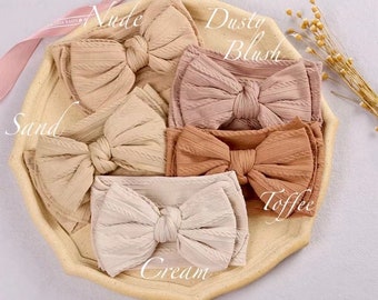 Baby strik hoofdband dubbellaagse strik | Tulband Hoofdband | Neutrale Kleur Top Knot Bow | Baby meisjes strikken