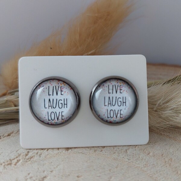 Ohrstecker LIVE LAUGH LOVE, bunt, rund, Ø 12 mm